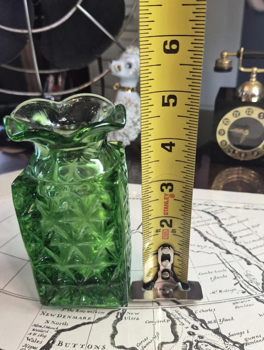Green Pressed Glass Vase - Elegant Home Accent